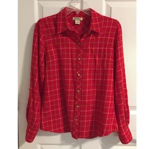 Lucky Brand Red Plaid Flannel Long Sleeve Shirt Blouse